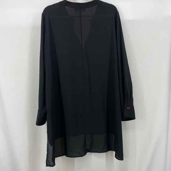 Eloquii Size 18 Black Tunic Top High Low Blouse Semi Sheer Gold Buttons Basic XL - Picture 8 of 8